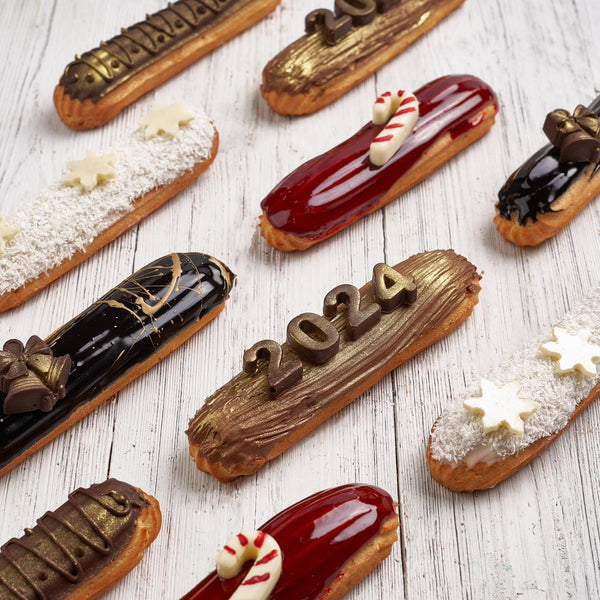 Box 5 Pieces Belgian Chocolate Éclair 5 Flavors Christmas Edition (Caramel , Hazelnut Gianduja, Strawberry, Dark Chocolate, Cinnamon)