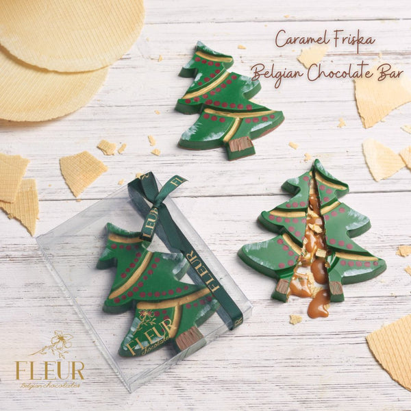 Colored Belgian Chocolate Tree bar with Orange caramel and friska