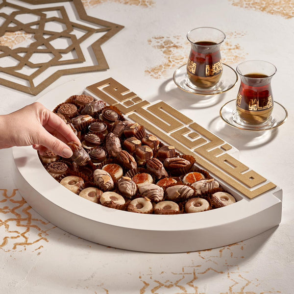 Elegant Wooden Tray “50 cm “ ( Belgian Chocolate Dates and Marzipan Delights )  “41 pieces