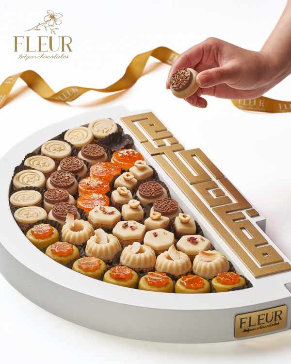 Elegant Wooden Tray “50 cm “ ( Marzipan Delights 7 Different Flavors ) “41 pieces “