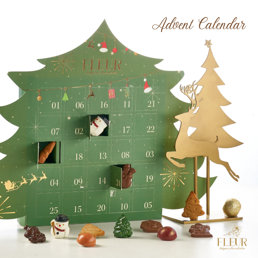 Tree advent calendar 25 pcs (Belgian Chocolate milk and dark pieces Tree advent calendar 25 pcs (Belgian Chocolate milk and dark pieces