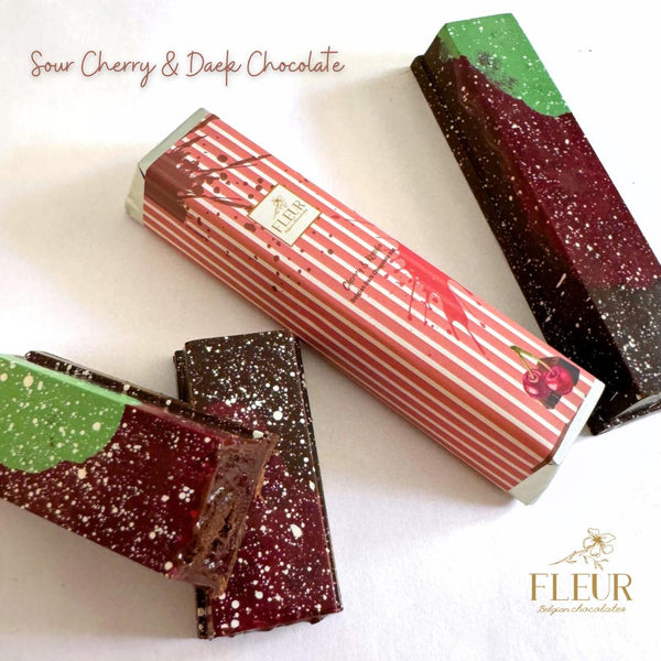 Belgian Chocolate 
Bar with
“Dark Chocolate Sour 
"Cherry & Cookies”