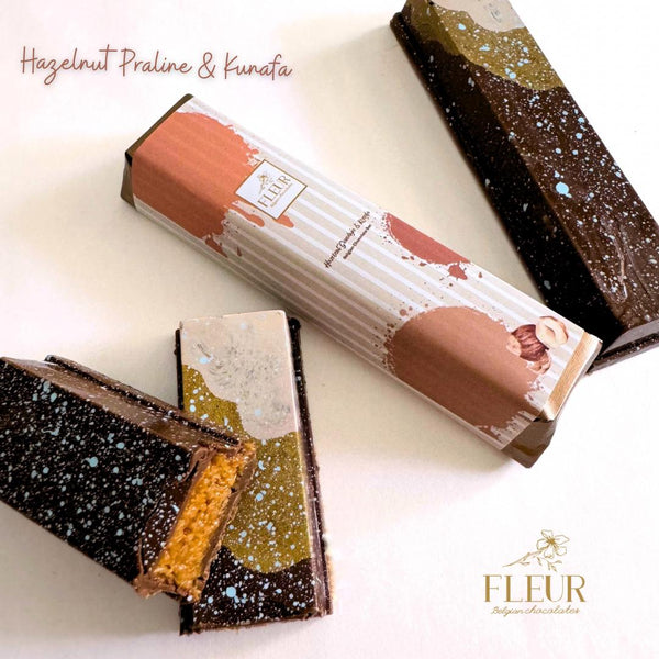 Belgian Chocolate 
Bar with
“Hazelnut Praliné & Kunafa”