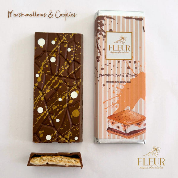 Belgian Chocolate Large Bar with “Marshmallow & Cookies”