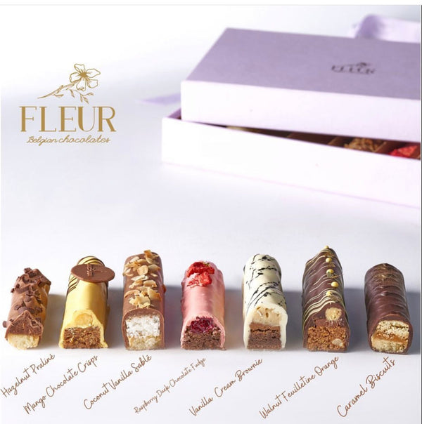 Luxurious Box of 7 BELGIAN Chocolate Bars  With Different Fillings & Unique Flavors