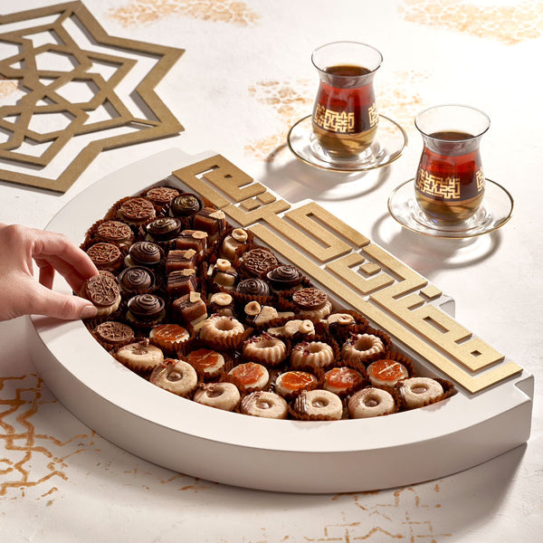 Elegant Wooden Tray “50 cm “ ( Marzipan Delights Different Flavors ) “44 pieces “