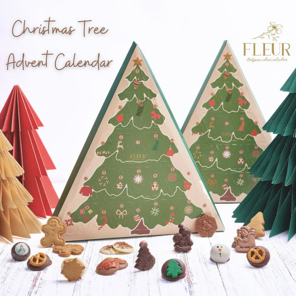 Tree advent calendar 25 pcs (Belgian Chocolate Pieces, Belgian chocolate bonbons , mendients, cookies)